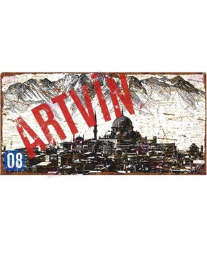 Buççin Online Mağaza  Artvin Şehir Temalı Dekoratif Alüminyum Tabela – Eskitme Duvar Dekoru Metal Çok Renkli