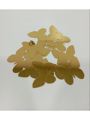 Buççin Online Mağaza  Dekoratif Kelebek Aynalı Gold Pleksi Dekorasyon Ürünü (12 Adet) 5X6CM (Kendinden Yapışkanlı) Akrilik