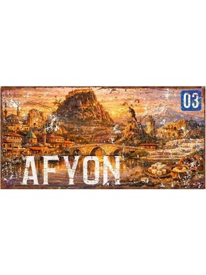 Buççin Online Mağaza  Afyon Şehir Silüeti Dekoratif Alüminyum Duvar Tabelası - Vintage Tasarım Metal Çok Renkli