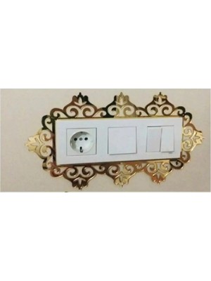 Buççin Online Mağaza  Dekoratif Üçlü Priz Çerçevesi Gold Aynalı 1 Adet Metal Altın