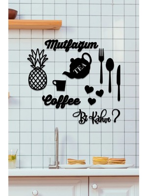 Buççin Online Mağaza  Mutfağım Ananas Coffee Bi Kahve Duvar Oda Ev Aksesuarı Ahşap Tablo Ahşap Siyah