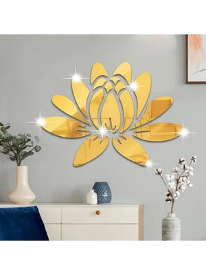 Buççin Online Mağaza  Lotus Çiçeği Pleksi Ayna Duvar Dekoru – Gold / Gümüş 3D Ayna – Modern Salon Yatak Odası Dekorasyon A