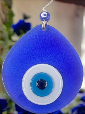 Buççin Online Mağaza  Orta Boy Şeffaf Mavi Damla Desen Nazar Boncuklu Duvar Dekoru Cam Duvar Süsü Cam Mavi