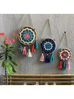 Buççin Online Mağaza  Duvar Dekorasyonu Modeli 3 Lü Set Mandala Motif Dekorasyonu Pembe Iplik