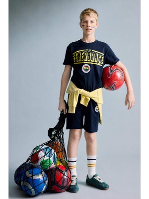 DeFacto %100 Pamuk Fenerbahçe Kısa Kollu Pijama Üst Şort Pijama Alt 2'li Pijama Takımı Erkek Çocuk H7578A826HS