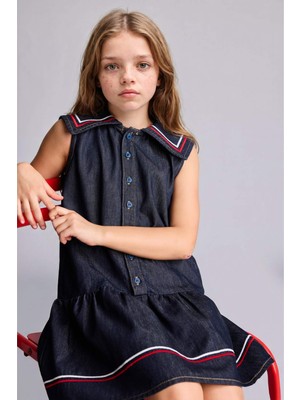 DeFacto %100 Pamuk Denim Lacivert Elbise Kız Çocuk H6597A826SM