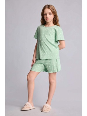 DeFacto Regular Fit Puantiyeli Fitilli Kaşkorse 2'li Pijama Takımı Kız Çocuk H8103A826HS