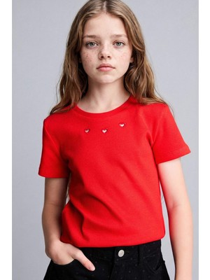 DeFacto Regular Fit Bisiklet Yaka Fitilli Kaşkorse Kısa Kollu Tişört Kız Çocuk H8345A826HS