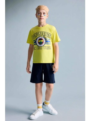 DeFacto %100 Pamuk Fenerbahçe Kısa Kollu Pijama Üst Şort Pijama Alt 2'li Pijama Takımı Erkek Çocuk H7338A826HS