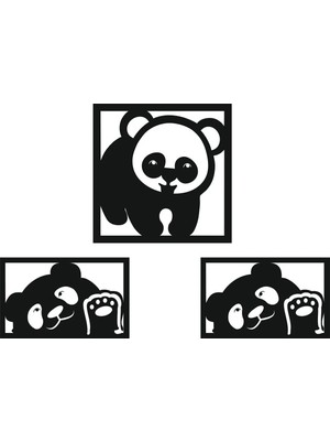 Buççin Online Mağaza  Dekor Treni 3'lü Panda Duvar Dekor Tablo Seti Ahşap Siyah
