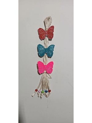 Buççin Online Mağaza  3'lü Kelebk Ipli Duvar Süsü Kırmızı Polyester