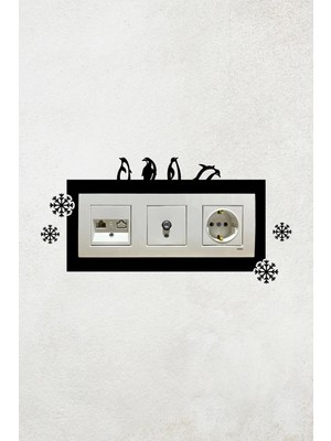 Buççin Online Mağaza  Penguen ve Kar Tanesi Tasarımlı 3lü Priz Çerçevesi (Iç Ölçü 22,75X8,4 Cm) Üçlü Dekoratif Priz Susu A