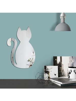 Buççin Online Mağaza  Ayna Kedi Duvar Dekoratif Aynalı Pleksi Ebat : 38X25 cm Gümüş