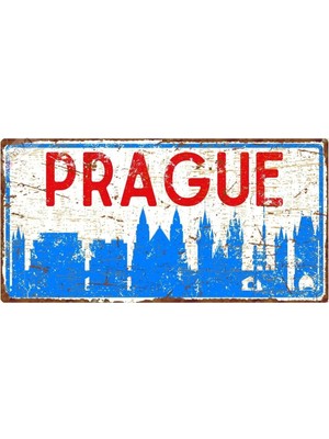 Buççin Online Mağaza  Prag Silüetli Dekoratif Alüminyum Tabela - Prag Manzaralı Duvar Dekoru Levha - 15CM x 30CM Metal Çok
