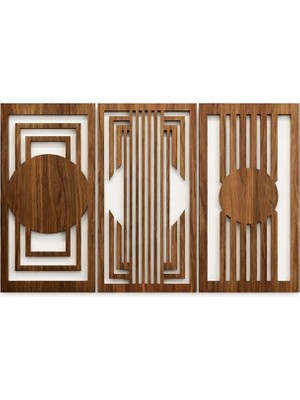 Buççin Online Mağaza  3'lü Set Bohem Serisi Ahşap Duvar Dekoru Tablo Toplam Ölçü 90X60 cm Ceviz Renk Ahşap Kahverengi