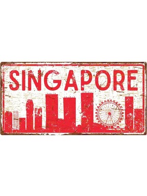 Buççin Online Mağaza  Singapur Silüetli Dekoratif Alüminyum Tabela - Singapur Manzaralı Duvar Dekoru Levha - 10CM x 20CM M