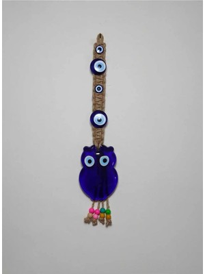 Buççin Online Mağaza  Makrome Örgülü Nazarlık 48 cm Duvar Süsü Baykuş Cam Mavi