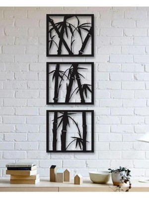 Buççin Online Mağaza  Ahşap Bambu Duvar Panosu 3lü Set 3 Parça Her Biri 30X27 cm Metal Siyah