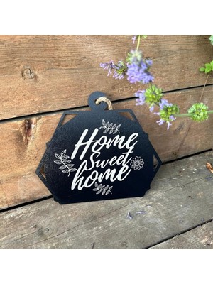 Buççin Online Mağaza  Retro-Rustik-Dekoratif Home Sweet Home Konsepti Ahşap Duvar Dekor Süsü Asimetrik Kesimli Ahşap Beyaz