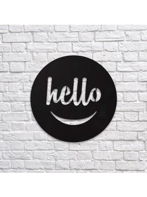 Buççin Online Mağaza  Siyah Ahşap Smile Hello Yuvarlak Duvar Dekoru Cafe Ofis Kapı Süsü Antre Için Lazer Kesim 35CM Tablo