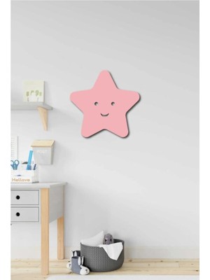 Buççin Online Mağaza  Pembe Yıldız Yuvarlak Göz Ahşap Duvar Süsü 27X26CM Ahşap Pembe