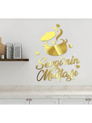Buççin Online Mağaza  Isme Özel Gold Aynalı Kazanlı Mutfak Süsü 40X30 Akrilik Altın