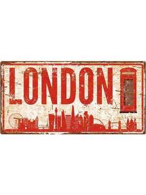 Buççin Online Mağaza  Dekoratif Uv Baskılı Eskitmeli Alüminyum Şehir Tabelası - Londra - 15CM x 30CM Metal Çok Renkli