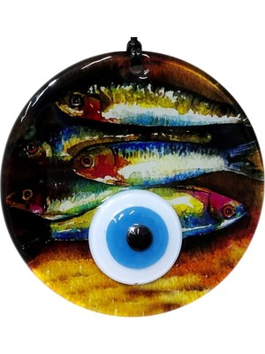 Buççin Online Mağaza  Balık Desenli 12 cm Füzyon Cam Duvar Süsü Cam Çok Renkli