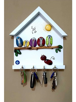 Buççin Online Mağaza  Handmade Kapı Giriş Anahtarlık Askılığı Duvar Dekorasyonu El Yapımı Taş Boyama Ahşap Kırmızı