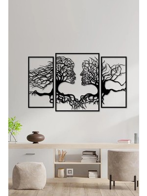 Buççin Online Mağaza  85X51 cm Çift Silüetli 3'lü Ahşap Duvar Panosu Ahşap Siyah