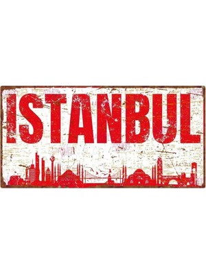 Buççin Online Mağaza  Istanbul Silüetli Ahşap Tabela – Vintage Görünümlü Dekoratif Duvar Süsü Ahşap Çok Renkli
