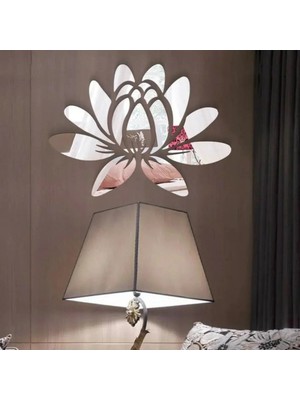 Buççin Online Mağaza  Lotus Çiçeği Pleksi Ayna Duvar Dekoru – Gold / Gümüş 3D Ayna – Modern Salon Yatak Odası Dekorasyon A