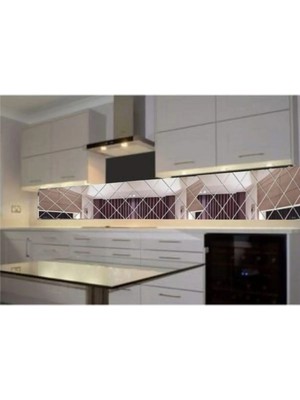 Buççin Online Mağaza  Mutfak Tezgah Arası Geometri Ayna Gümüş Yapışkanlı Dekor Pleksi 200X50 cm Cam Gümüş