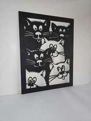 Buççin Online Mağaza  Kedi Selfie Ahşap Duvar Süsü 32X42 cm Ahşap Siyah