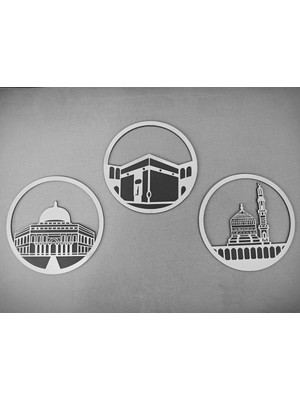 Buççin Online Mağaza  Üç Kutsal Mekan Kâbe, Mescid-I Nebevî, Mescid-I Aksa Dinî Islami Tablo Aynalı Pleksi Dekor Akrilik G