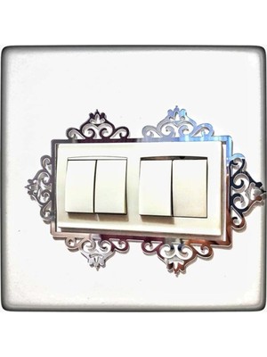 Buççin Online Mağaza  Gümüş Pleksi Işlemeli Çiftli Priz Kenarı - Ev Dekorasyon Duvar Dekoru Aynalı Priz Çerçevesi 15X25CM