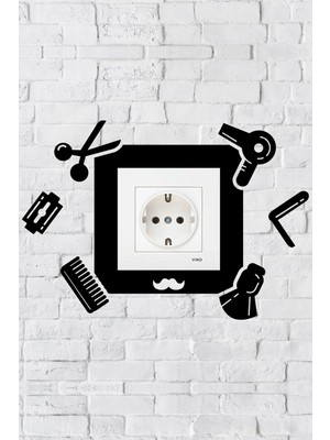 Buççin Online Mağaza  Berber Temalı Dekoratif Priz Çerçevesi (Iç Ölçü 8,4x8,4 Cm) Dekoratif Priz - Anahtar Çerçevesi Ahşap