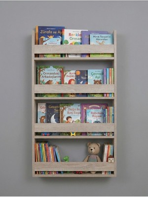 Bsr Montessori 4 Raflı Çocuk Kitaplığı Çok Amaçlı Dekoratif Duvar Rafı 120X60