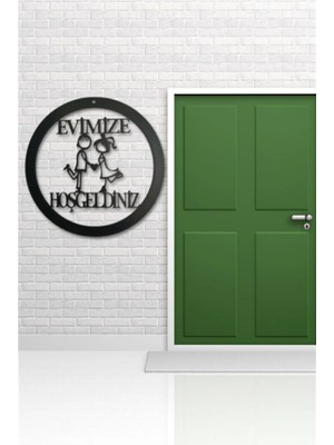 Buççin Online Mağaza  Siyah Ahşap Evimize Hoşgeldiniz Duvar Dekoru Kapı Süsü - Ev Dekorasyon Antre Için 30X30 cm Tablo Ahş