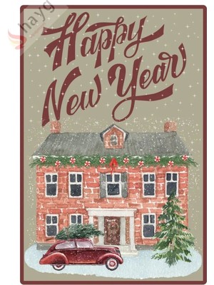 Buççin Online Mağaza  Happy New Year Metal Dekoratif Vintage Levha, Alüminyum Duvar - Kapı Tabelası Metal Çok Renkli