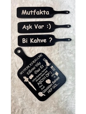 Buççin Online Mağaza  Mutfak Kuralları Mutfakta Aşk Var Bi Kahve Lazer Kesim Duvar Süsü Ahşap Siyah