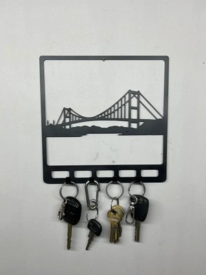 Buççin Online Mağaza  Istanbul Boğaz Köprüsü Motifli 4 Askılı Mat Siyah Metal Anahtarlık Askılığı Duvar Dekoru Metal Siyah