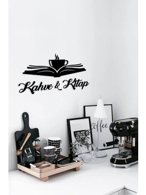 Buççin Online Mağaza  Siyah Ahşap Kitap ve Kahve Duvar Dekoru - Mutfak Konsepti Kahve Köşesi Için 40X25 cm Tablo Ahşap Siy