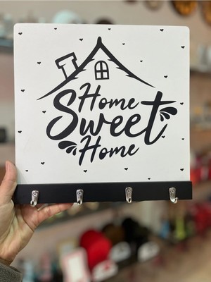 Buççin Online Mağaza  Ahşap Duvar Anahtarlık Askılık-Anahtarlık-Home Sweet  Home Ahşap Beyaz
