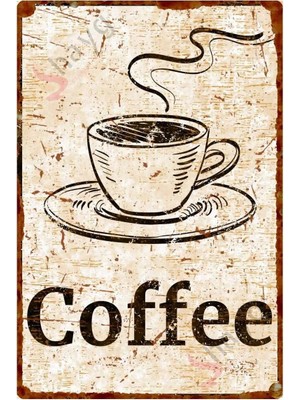 Buççin Online Mağaza  Coffee Dekoratif Alüminyum Tabela - Retro Metal Cafe Duvar Dekoru- 15CM x 22,5cm Metal Bej