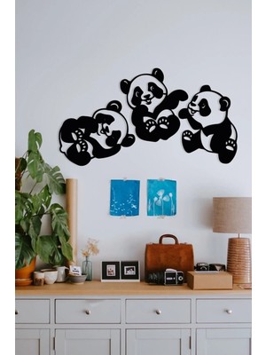 Buççin Online Mağaza  Dekoratif Panda 3'lü Ahşap Duvar Tablosu Ahşap Siyah