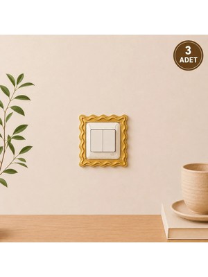 Buççin Online Mağaza  Dalga Desenli Priz ve Anahtar Çerçevesi Yapışkanlı 3 Adet Şık Tasarım Standart Ölçü 8.4 cm Iç Çap Pl