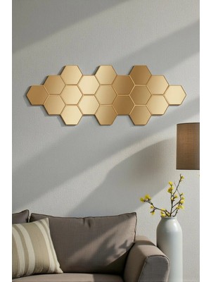 Buççin Online Mağaza  Lazer Kesim Gold Altıgen 1 mm Yapışkanlı Aynalı Pleksi Duvar Çıkartmaları 7 x 7 cm 6 Adet Ahşap Sarı