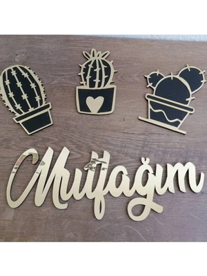 Buççin Online Mağaza  Kaktüs Ananas Duvar Dekor Ürünü Mutfak Süsü Ahşap Altın