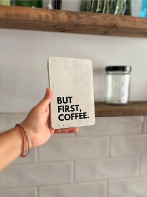 Buççin Online Mağaza  But First Coffee Kahve Köşesi Beton Dekoratif Tablet Kahve Köşesi Duvar Panosu Gri Belirtilmemiş